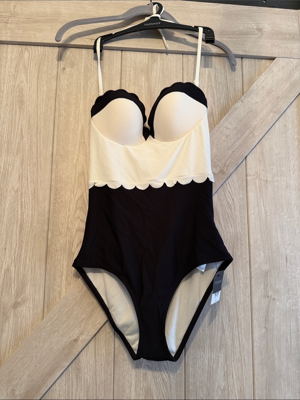 Topshop Black and White Scallop-Edge One-Piece